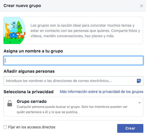 Crear un grupo de Facebook