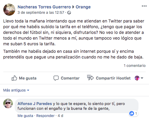 Orange queja Social Customer Service